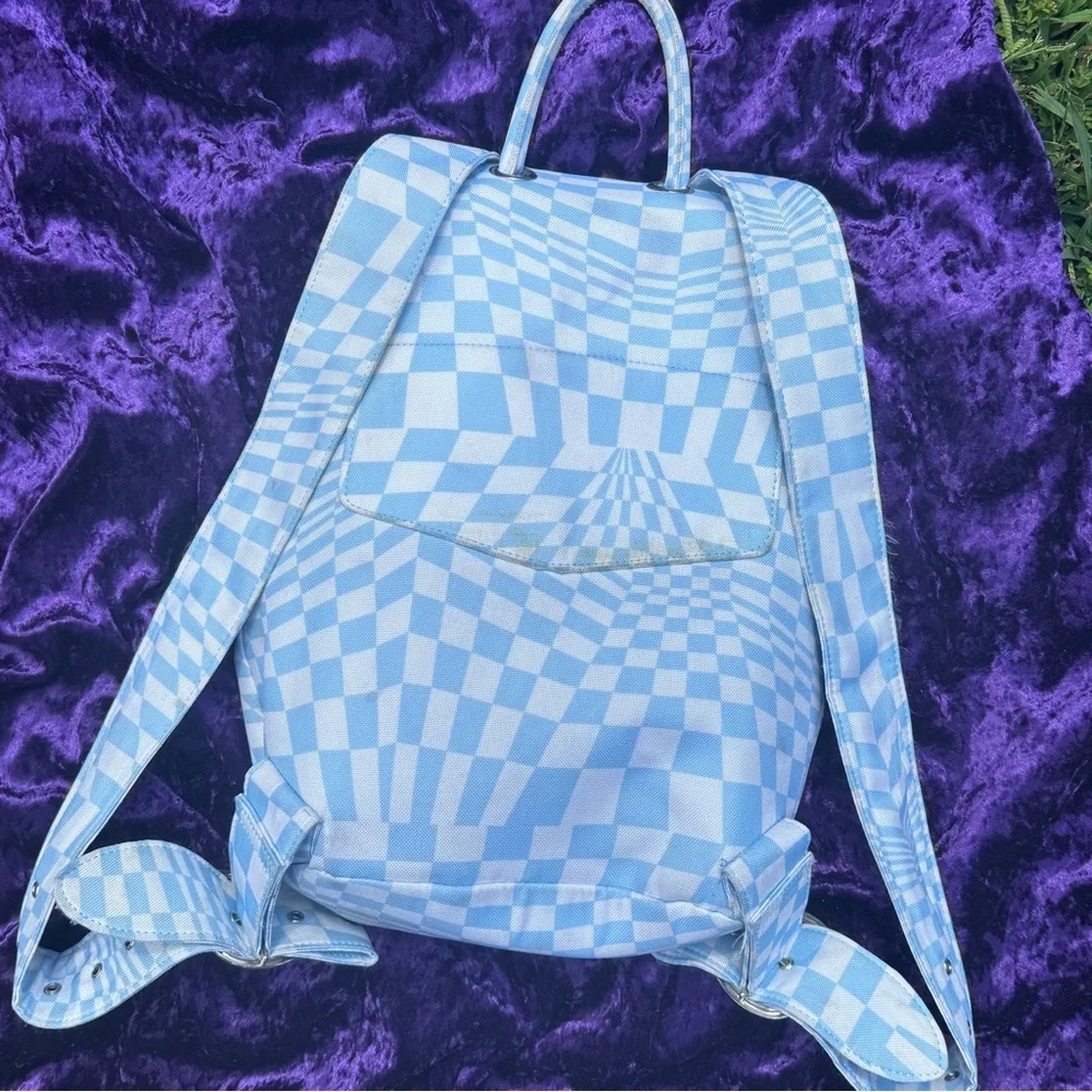 Valfre Blue Checkered Backpack with Heart Buckles - Picture 3 of 8